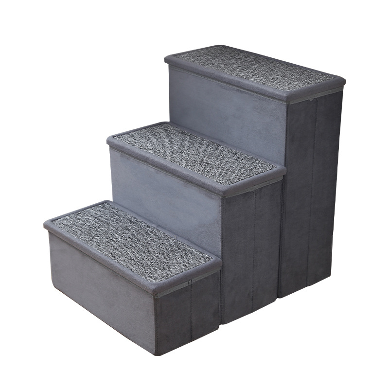 The cross-border pet staircase with foldable spear nails can be connected to three levels of steps and can store dog and cat ladders Item Picture