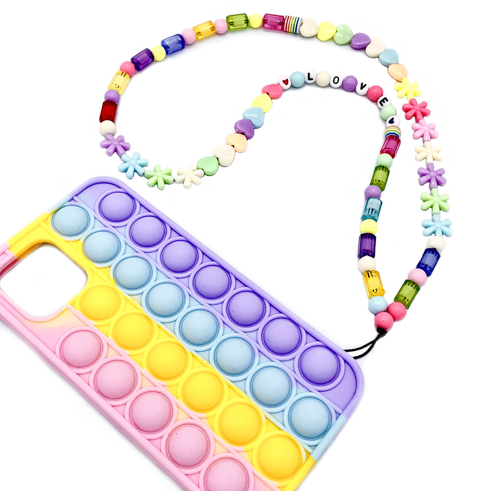 European and American long neck-hanging cartoon letter mobile phone chain, acrylic bead neck-hanging mobile phone chain, mobile phone pendant rope Specification image