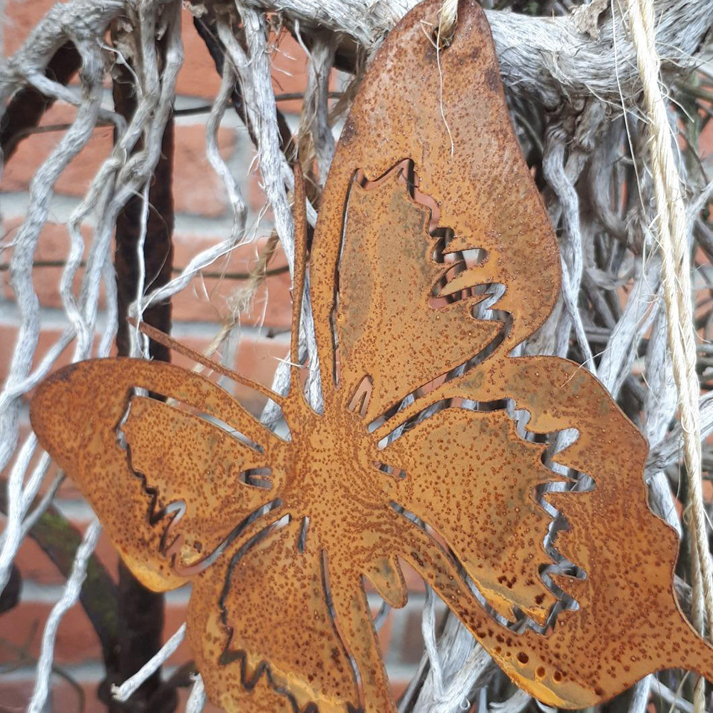 金属生锈蝴蝶剪影花园户外装饰庭院吊饰艺术品Window Butterfly