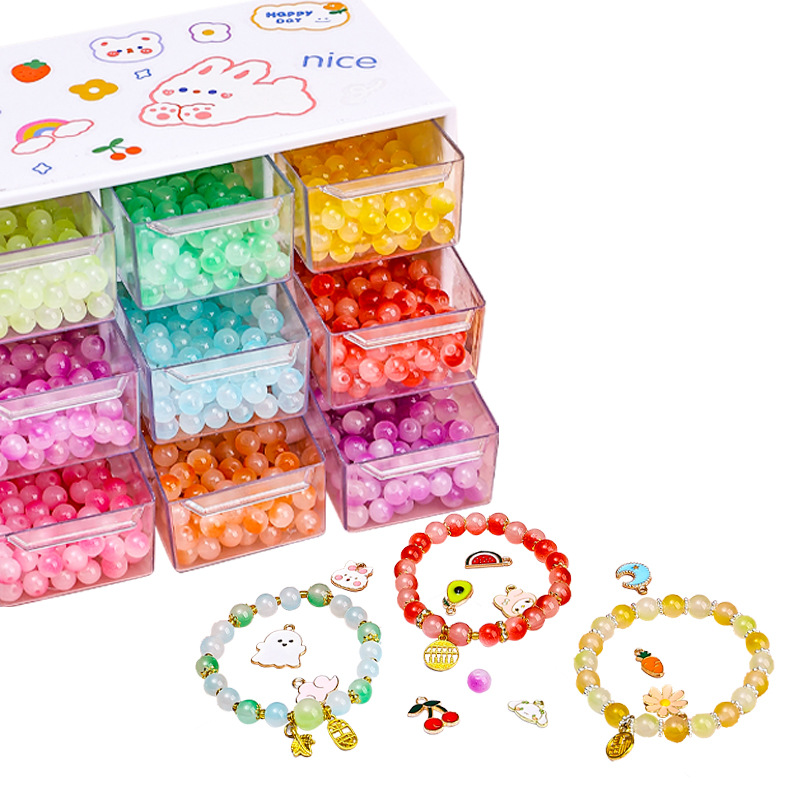 Children's bracelet set, diy beading gift box set, girl beading material package, dopamine toy, glass making Item Picture