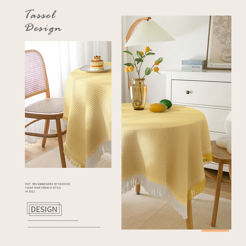 Ins-style cotton and linen French tablecloth, small round table, light luxury birthday photo, white Japanese-style tablecloth, dormitory blanket details Picture