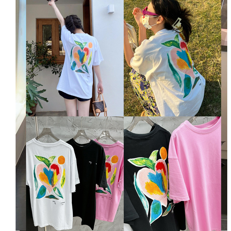 小众设计水果樱桃短袖T恤女装2024夏季新款欧版宽松显瘦爱心情侣T