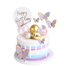 跨境亚马逊 烘焙蛋糕装饰套装 生日蛋糕蝴蝶亮球生日快乐插件插牌