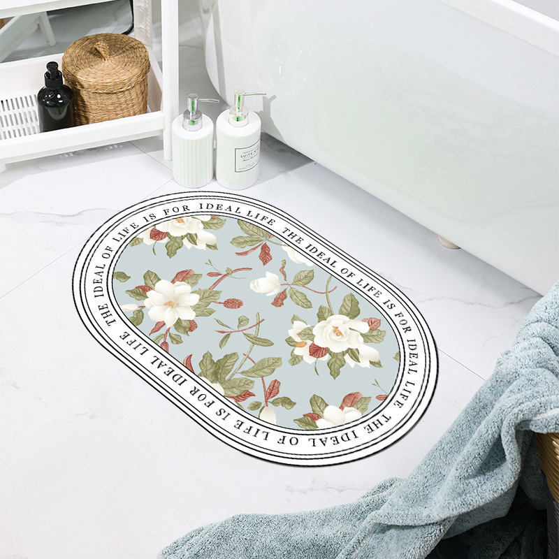 厂家直销批发硅藻泥印花软防滑垫浴室卫生间吸水防滑速干垫子花卉