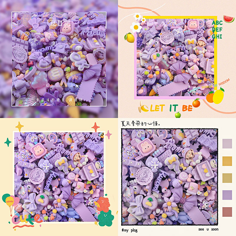 Purple Blend Random Resin Cream Glue Phone Case Head String Hair Card Accessories Diy Factory Wholesale Cup Stickers Specification drawing
