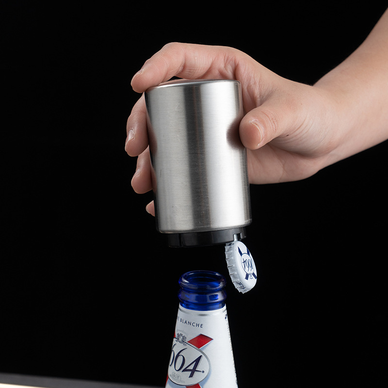 Stainless steel bottle opener, press-type beer bottle opener, household automatic metal cap opener, popular bar bottle screwdriver Specification image