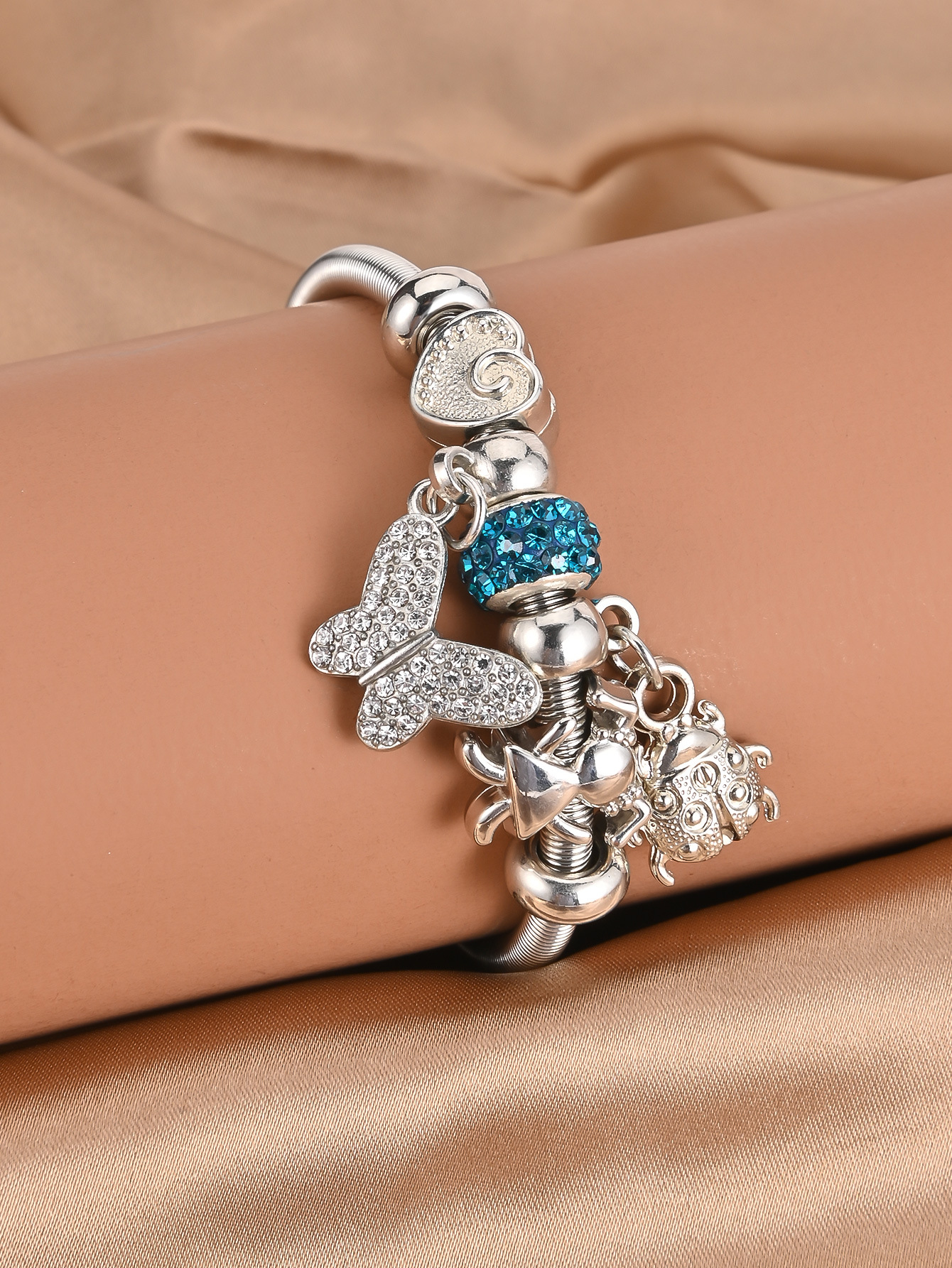 Oly Magic Bracelet Bl003 European And American Diamond Animal Butterfly Spring Bracelet Women's Crystal Peach Heart Small Fresh Bracelet Ladybug Rhinestone Specification drawing