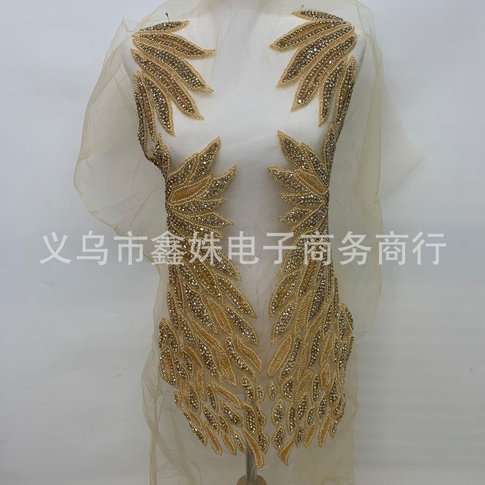 闪亮银白色金色纯手工制作重工珠绣钻饰贴补片服装礼服装饰辅料