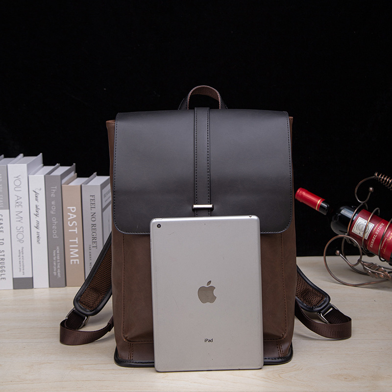 Korean-style men's leather fashionable travel bag, schoolbag, casual men's bag, fashionable and trendy retro computer backpack Specification image