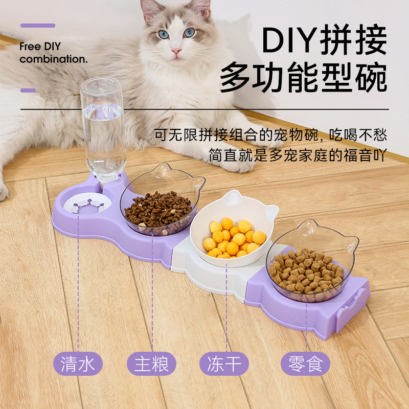 Cat Bowl Can Be Spliced With Drinking Bottle Double Bowl To Protect Cervical Vertebrae From Spilling Multi-Functional Pet Bowl To Prevent Wet Mouth Dog Double Bowl