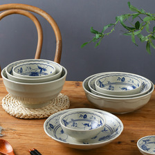 日式复古米饭碗餐具家用精美送礼陶瓷个性斗笠碗青花釉下彩面碗