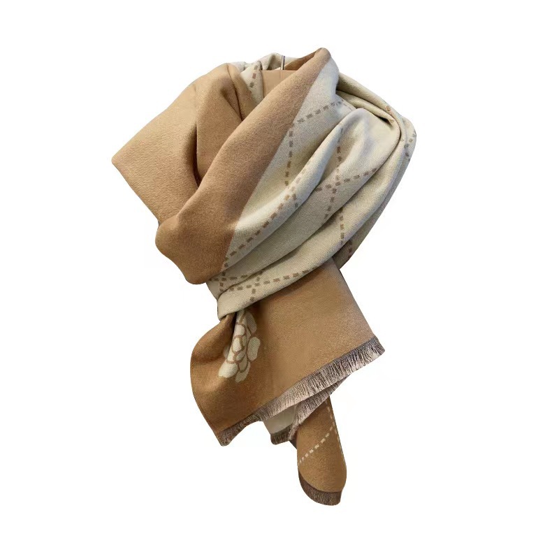 2023 Small Fragrant Camellia Imitation Cashmere Scarf Female Summer Korean Version Of The Office With Temperament Double-Sided Bib Item Picture