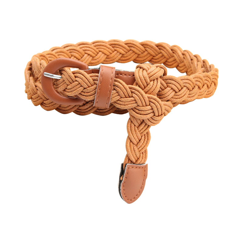 On The New Retro Style Ladies Wax Rope Braided Belt Pu Iron Buckle Fashion Everything Shirt Dress Decorative Belt Item Picture