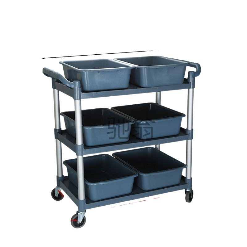 fe Hotel food collection cart, restaurant bowl collection cart, three-layer small trolley with trash can, multi-functional plastic food delivery cart Item Picture