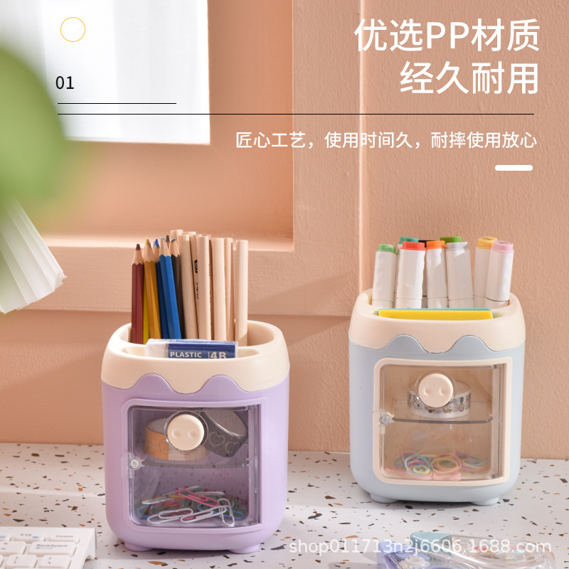 可爱萌小猪笔筒学生桌面收纳桶少女儿童文具收纳筒大容量创意细节图