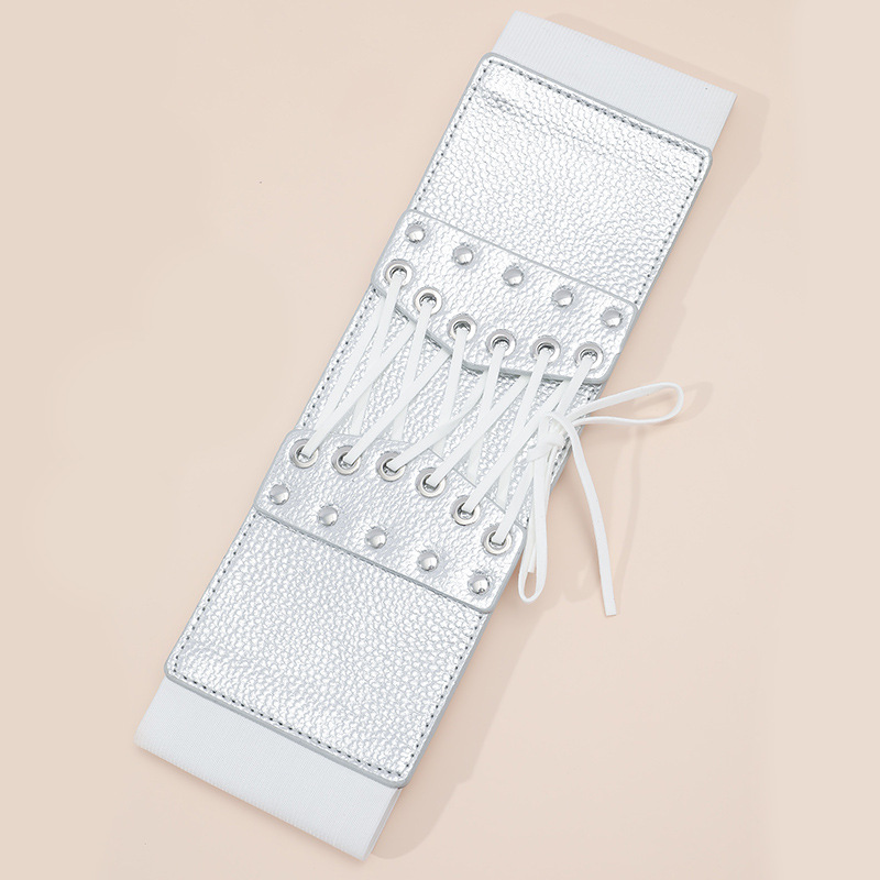 European-Style Women's Elastic Waist Strap Silver Leather Strap Wide Waist Strap With Millenia Spice Decorative Belt Application Scenario