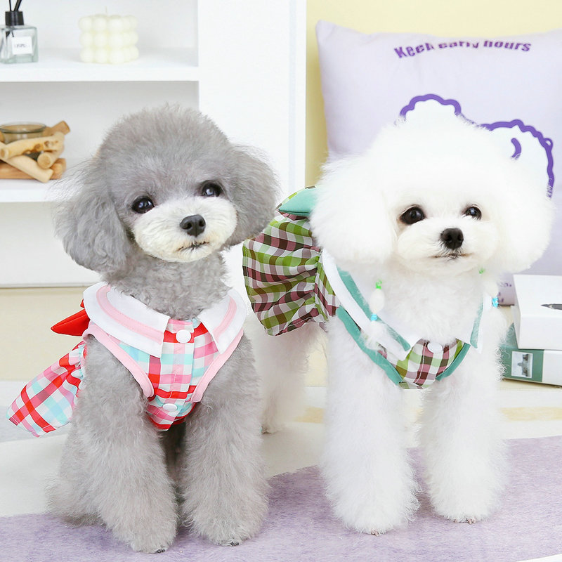 New cute pet clothing for spring and summer, Teddy bichon casual and fashionable style, versatile bow drawstring skirt details Picture