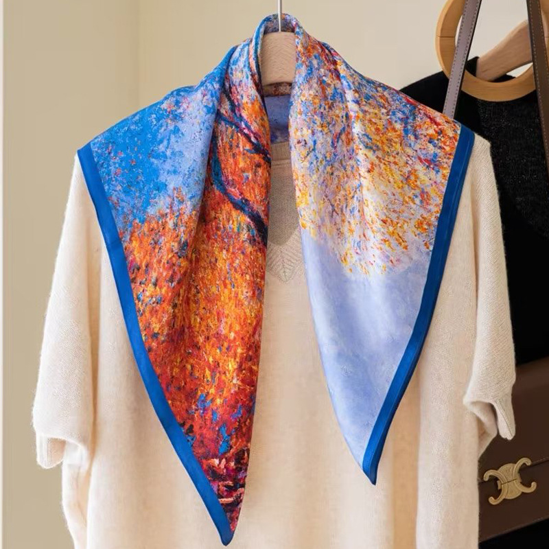 Live New Silk Scarf Women Spring And Autumn Fashion All Match Silk Printing Europe And The United States 100% Silk Gift Square Towel Wholesale details Picture