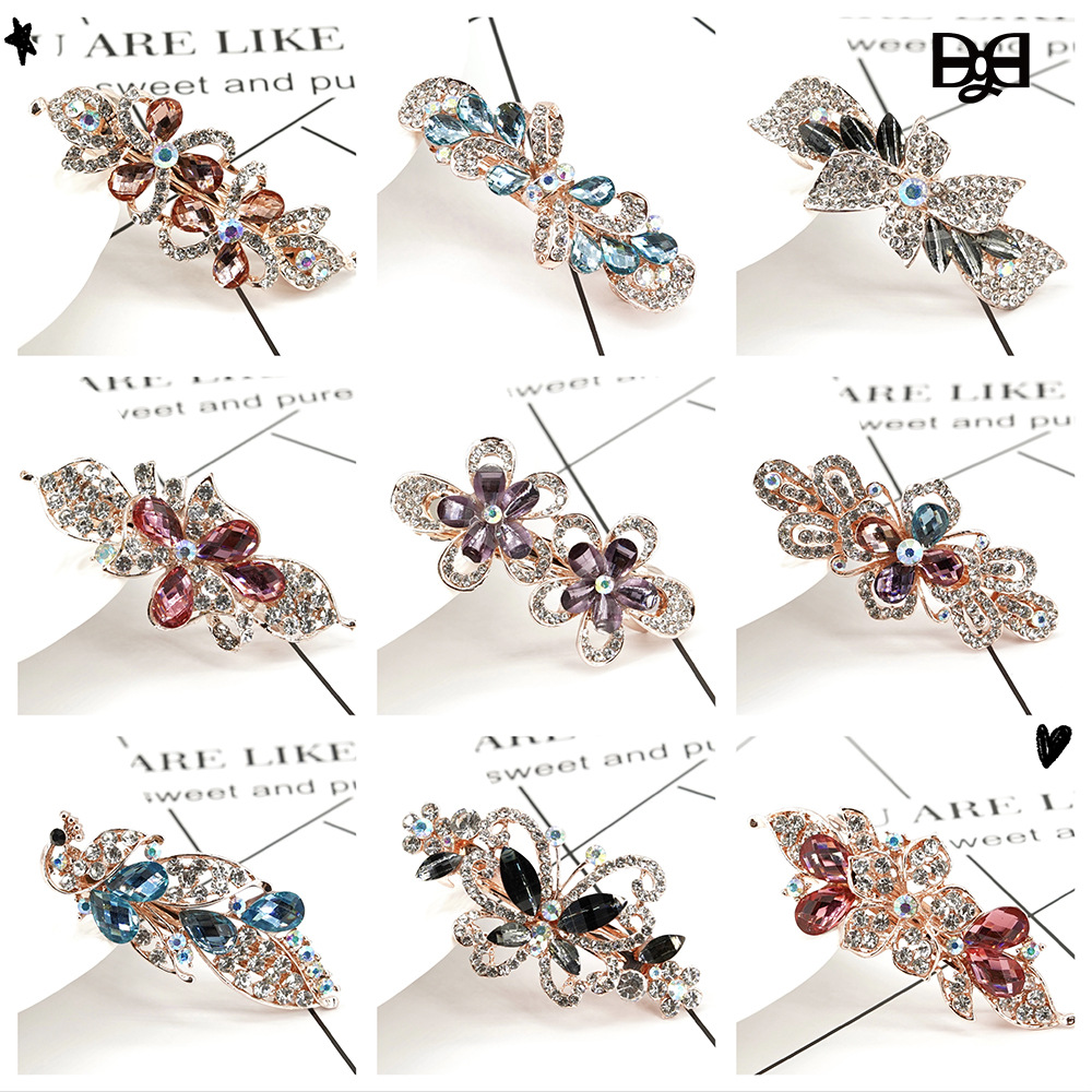 水晶发夹蝴蝶结发夹合金头饰孔雀弹簧夹水钻发卡金属发饰精品组合