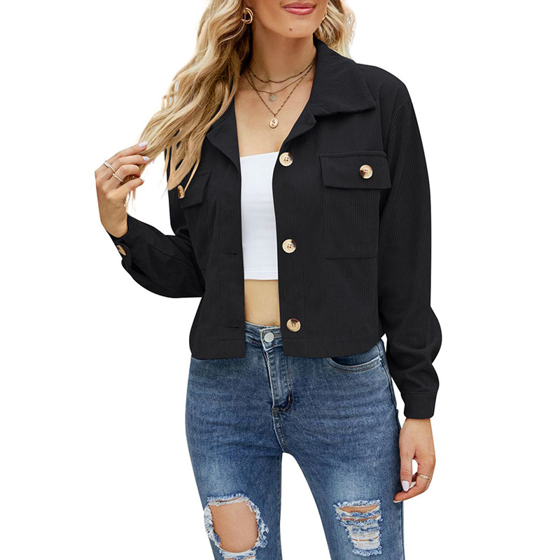 Cross-border European and American autumn and winter coats 2022 Amazon new short women's jacket corduroy lapel shirt for women details Picture