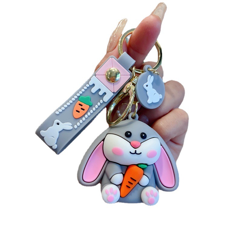 Mini and cute radish and white rabbit keychain car pendant, personalized and creative schoolbag pendant for the Year of the Rabbit 2023 Item Picture