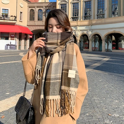 2022 New Scarf Female Autumn And Winter Korean Version Of Everything Plaid Thickened Student Couple Scarf Male Imitation Cashmere Warm