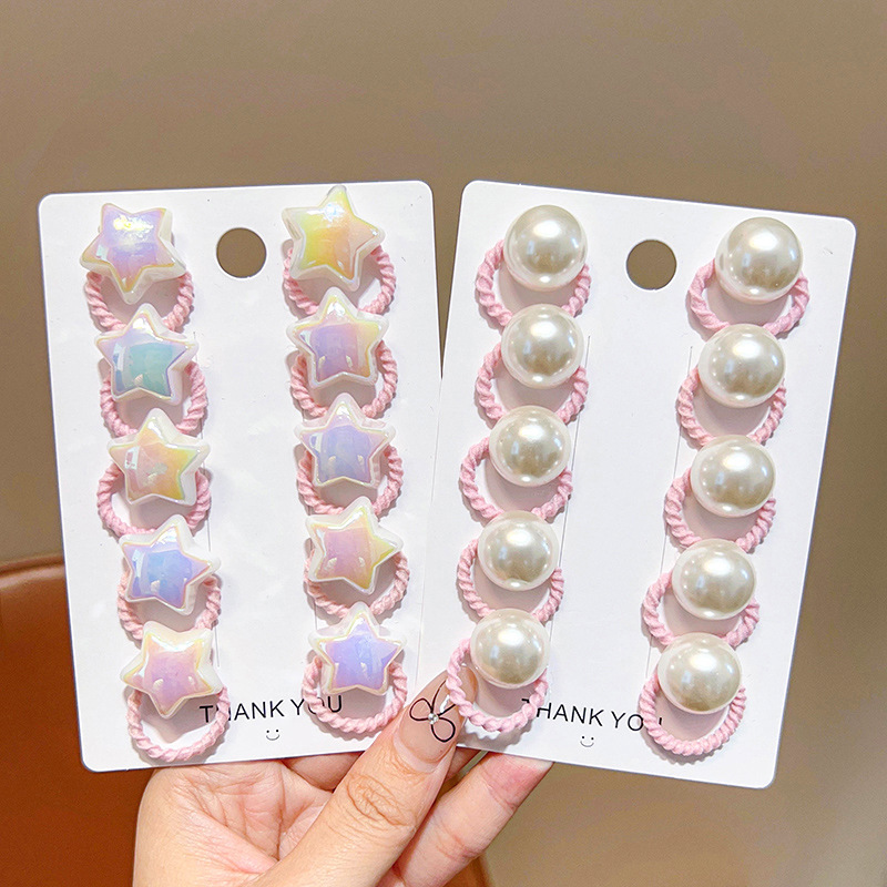 Accesorios de pelo para niños pulgar anillo de pelo para niñas amor perla cuerda de cabeza elástico alto no daña el cabello cabello niña Specification image