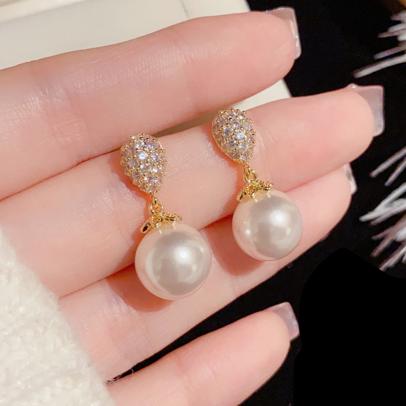 S925 Silver Needle Delicate Small Micro-Inset Zircon Water Drop Pearl Earrings Women Fashion Light Luxury Elegant Earrings Specification drawing