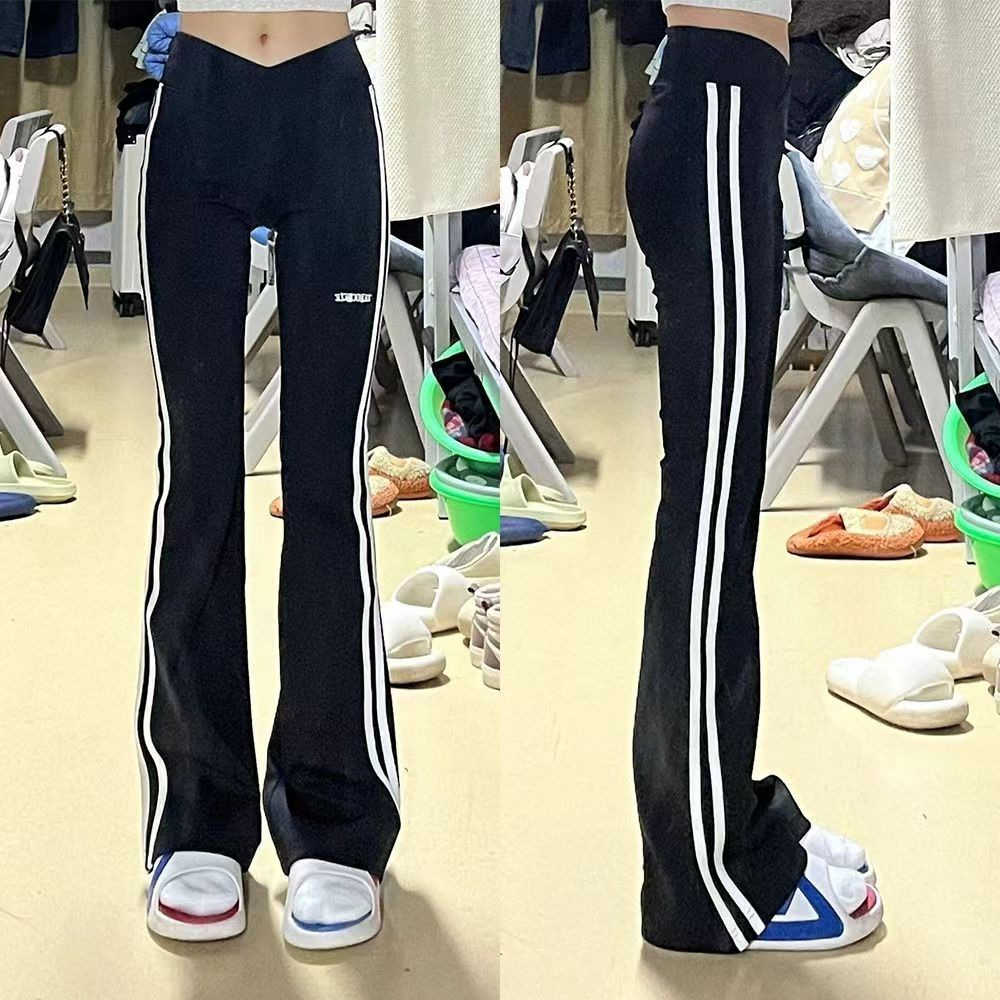 Simple and easy to wear!! 【 Spliced Stripes 】 Hot Girl sporty flared pants for women's INS Spring Casual Slimming yoga pants