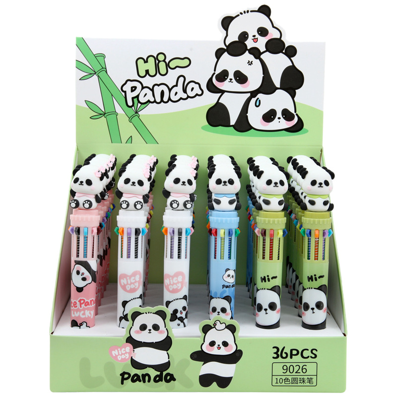 Cartoon Panda Ten Color Ballpoint Pen High Appearance Level Bamboo Panda Color Hand Pen Gift Pen Student Stationery Wholesale Item Picture