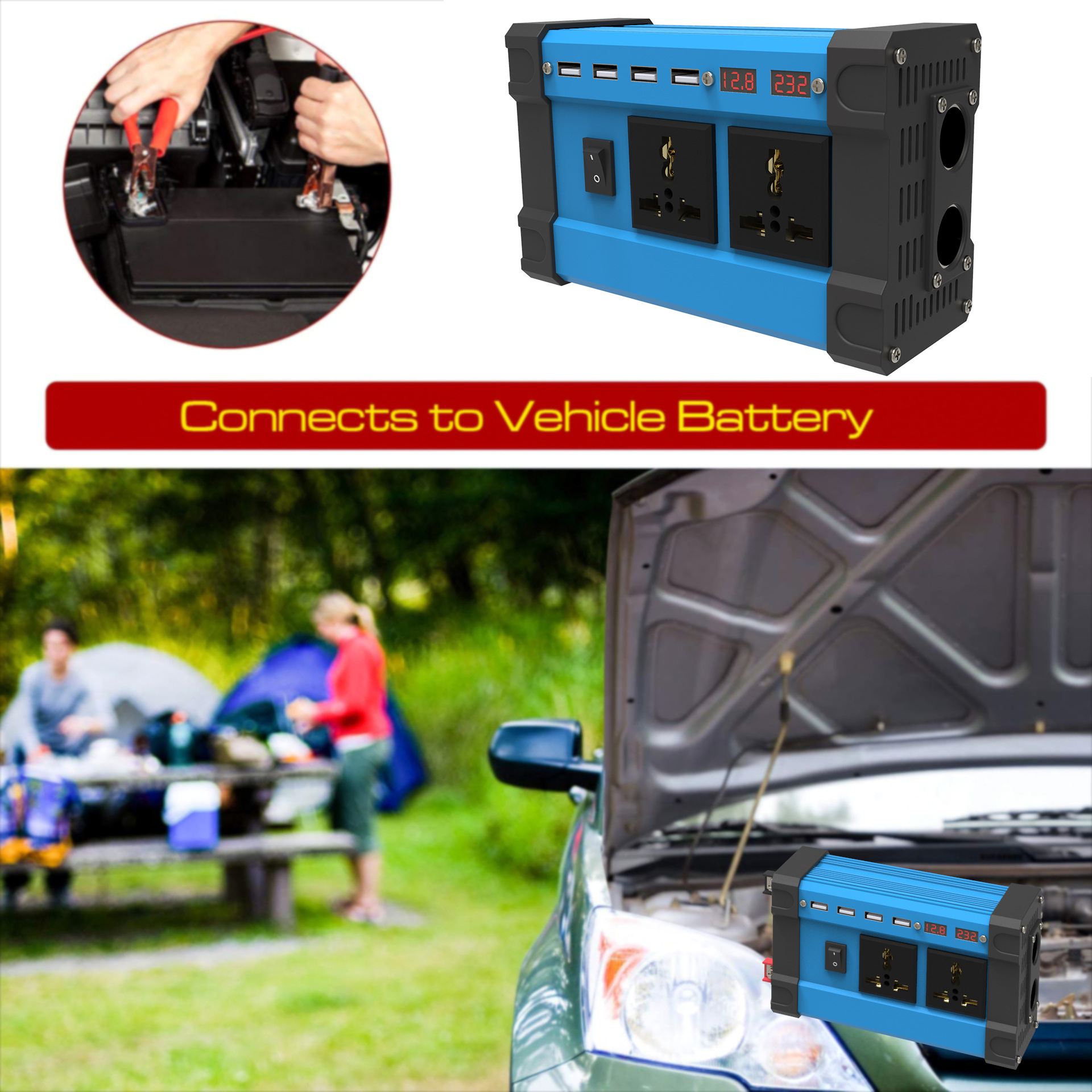 Inverter 300W cross-border converter 12V to 220V110V smart LCD dual display 4USB4.2A fast charging pic 22