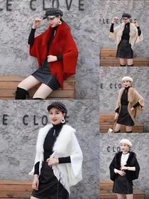 Faux fox fur collar knitted shawl Fashion loose plush scarf winter warm decoration split knit shawl
