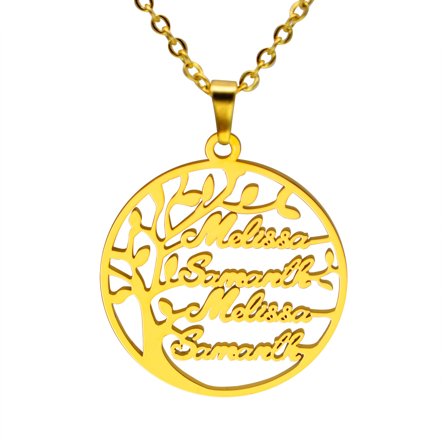 Diy Stainless Steel Name Necklace Electroplated Real Gold English Life Tree Family Necklace Cross-Border Exclusive Item Picture