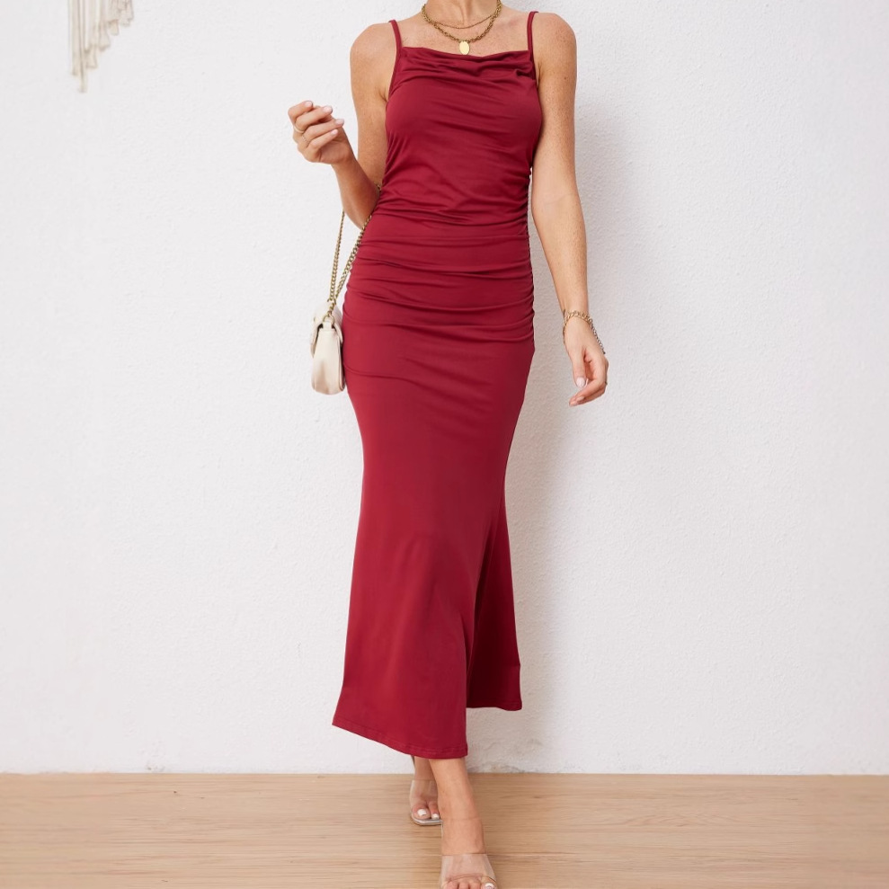 Wholesale of new French halter sexy and slimming women's long dresses from Europe and America in the spring and summer of 2025