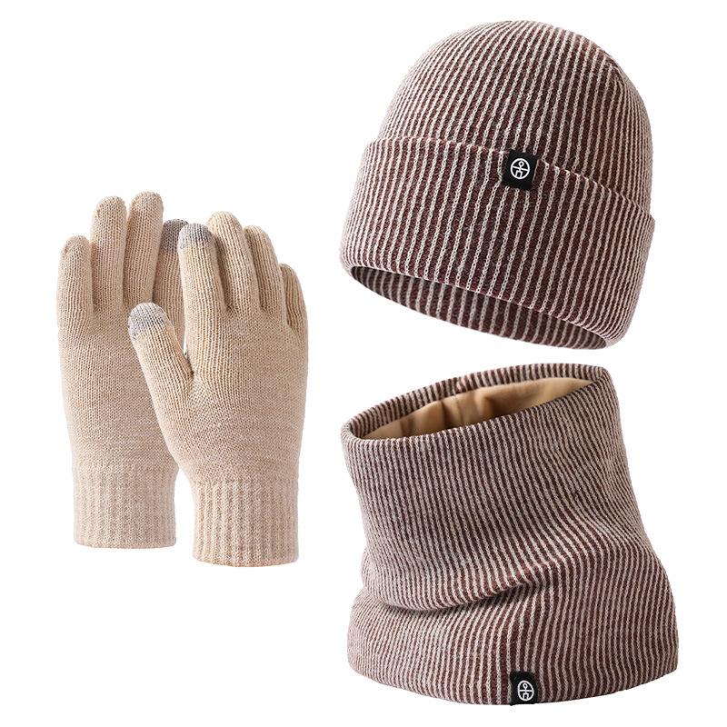 Cross-Border Warm Europe And The United States Knitted Hat Set Men And Women Double-Layer Cold Plus Velvet Hat Collar Gloves Three-Piece Winter Set Item Picture