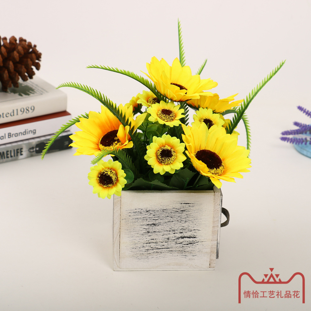 厂家批发ins风做旧向日葵盆栽装饰品小清新创意家居仿真植物盆景                             