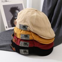 Korean street vintage daddy hat with cloth label forward hat woman autumn thin everything back wearing duck tongue beret tide