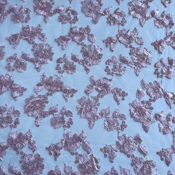 弘利科技 HLJC-332 厂家直销 新款立体网纱盘带芙蓉花绣 蕾丝童装花边 刺绣面料布料 支持剪米样 现货现发 订制细节图