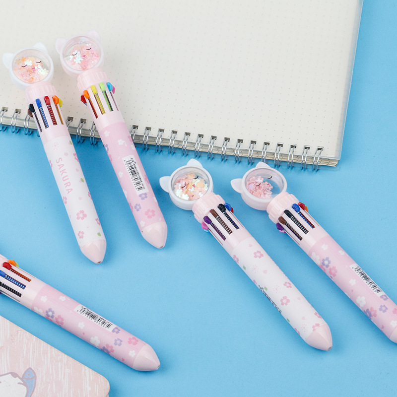 Ten-color ballpoint pen, cartoon, cute and creative, multi-color ballpoint pen, press-type color multi-functional pen, multi-color pen in one Application Scenario