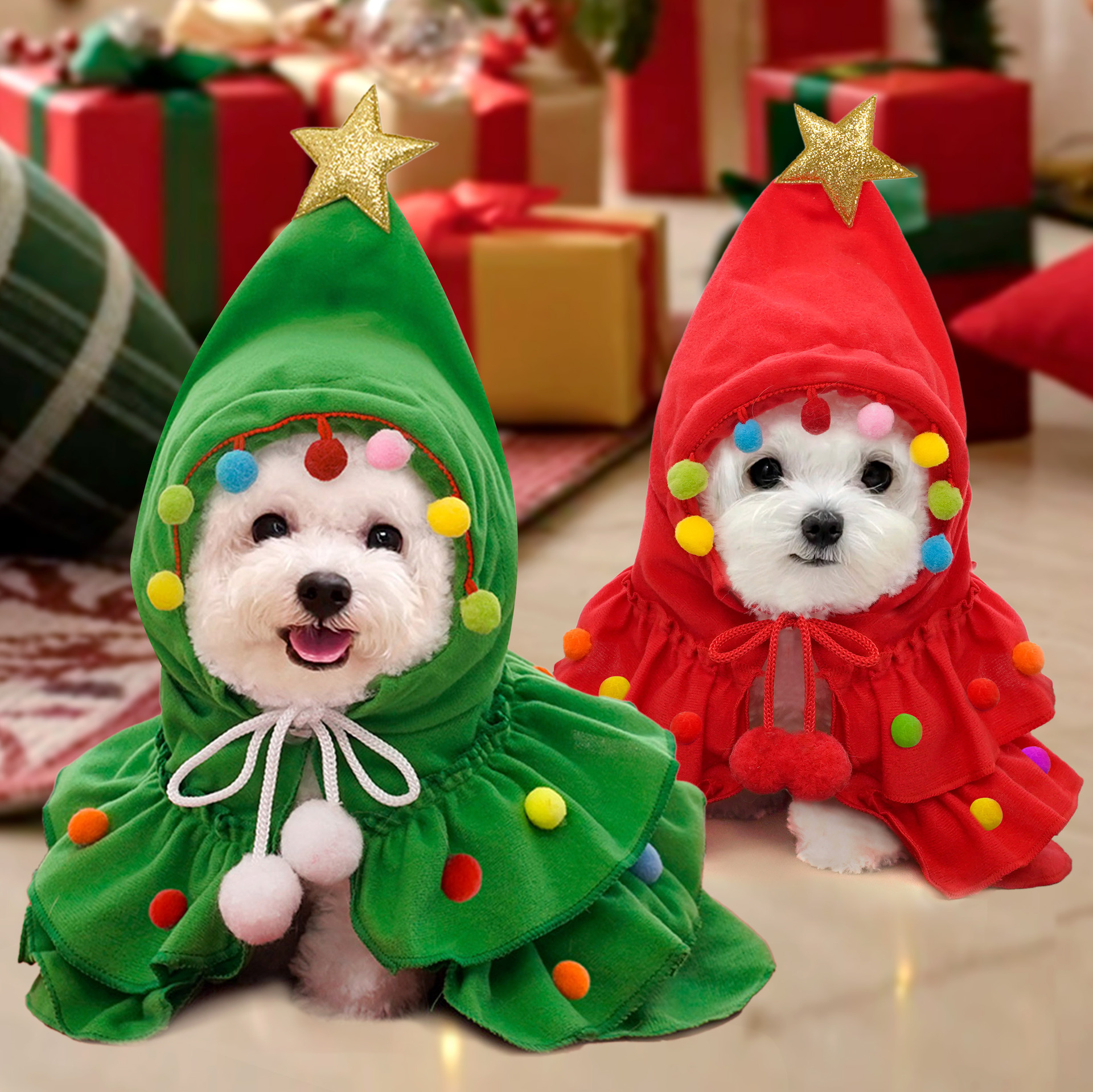 Wholesale of two-color capes, pet cloaks, shawls, dog transformation outfits and holiday supplies for autumn, winter and Christmas
