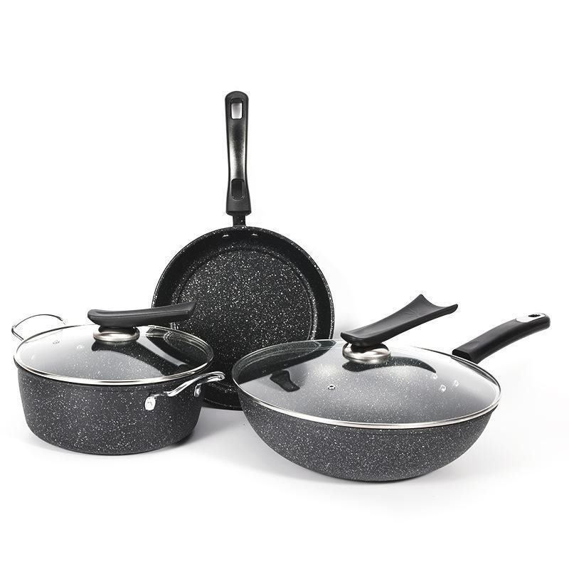 Wheat Rice Stone Pot Set Wok 3-Piece Set Non-Stick Wok With Less Oil Smoke Gift Wok 3-Piece Set Wok With 3 Pieces