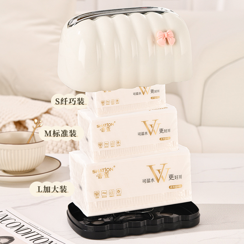 Cream Bow Tissue Box Spring Lift Paper Automatic Lift Light Luxury Home Tea Table Cute Paper Box Application Scenario
