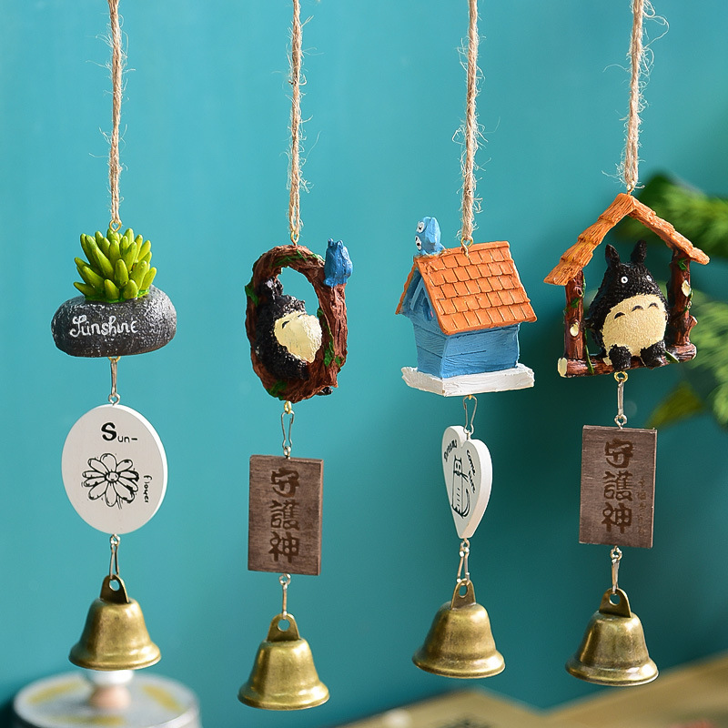 New Japanese Resin Wind Chimes Room Bell Car Pendant Cartoon Totoro Birthday Gift Balcony Sunny Day Doll details Picture