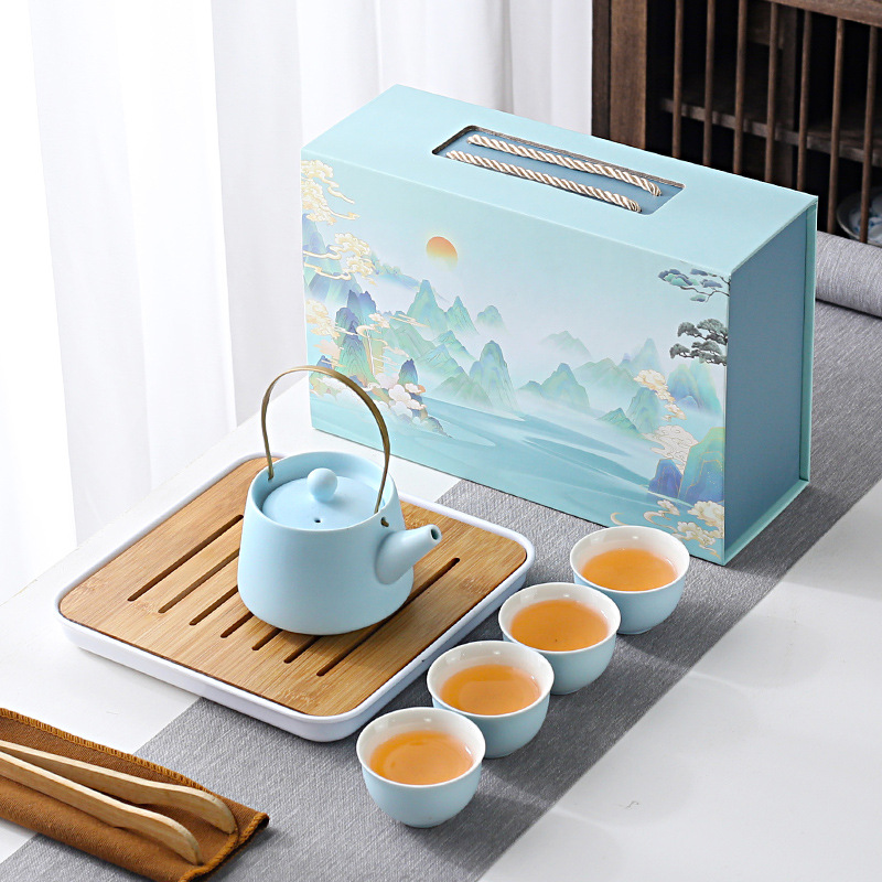 Light luxury household simple color glaze Gongfu tea set, company event business gift, factory direct supply, logo printable