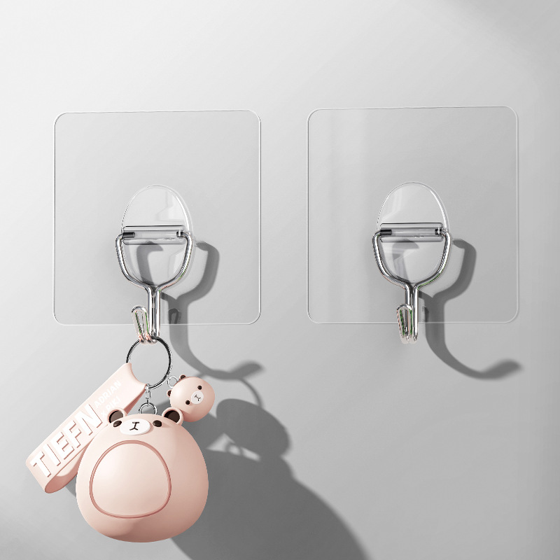 Bathroom hooks, transparent adhesive hooks without holes, transparent and traceless, strong adhesive hooks, and supermarket hooks behind doors