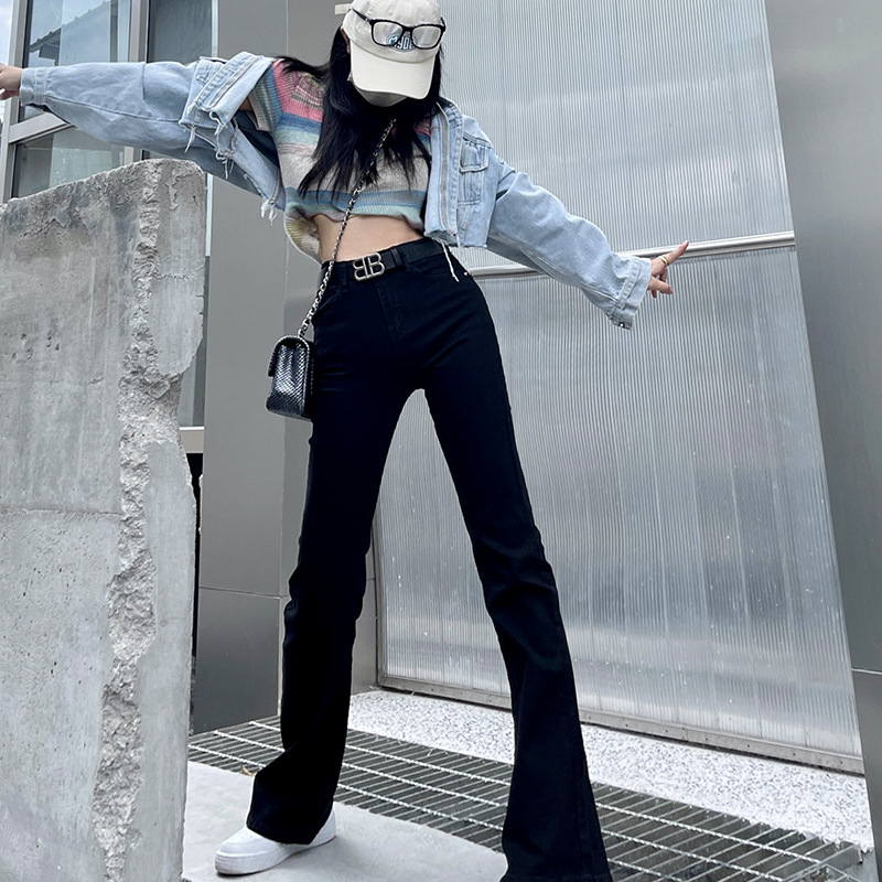 Trendy and hot girl jeans for women's autumn and winter, high-waisted, slimming, tight, elastic, slightly flared pants with a belt Specification image