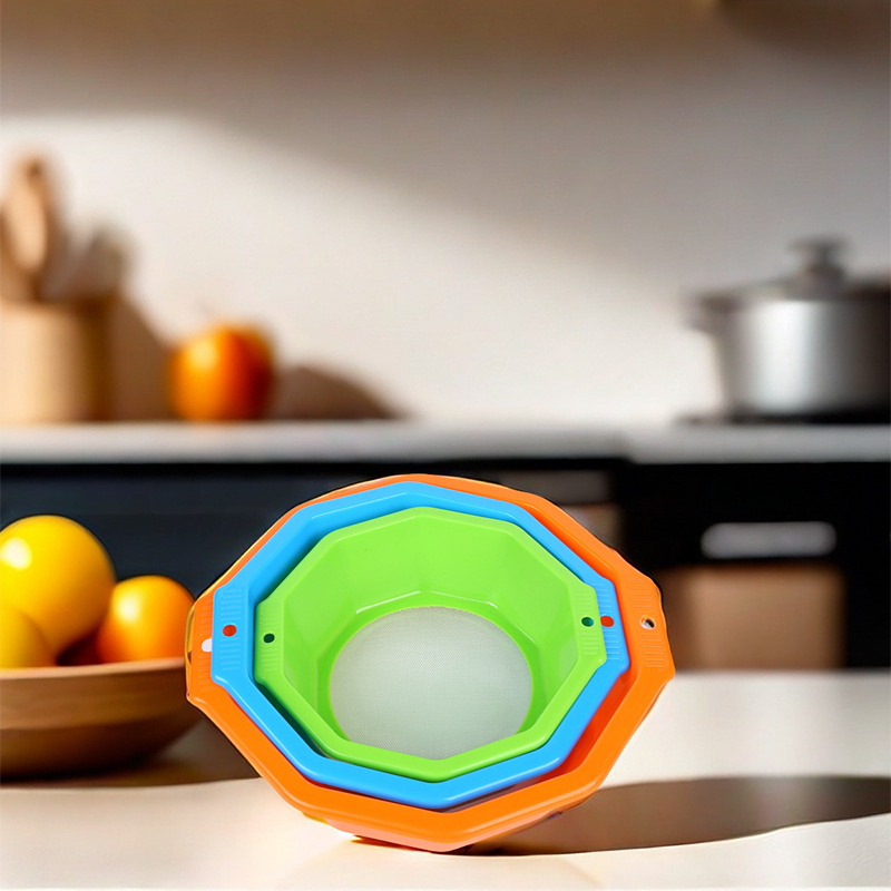 Flour sieve, rice washing sieve, fruit draining, colored plastic kitchen sundries, vegetable draining, filtration, hanging holes