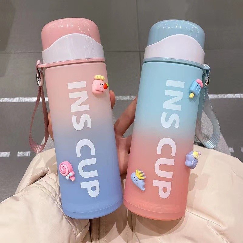 Philippine cross-border double-layer water cup, anti-scald plastic glass cup, anti-drop sports office gift cup, gradient color glass cup details Picture
