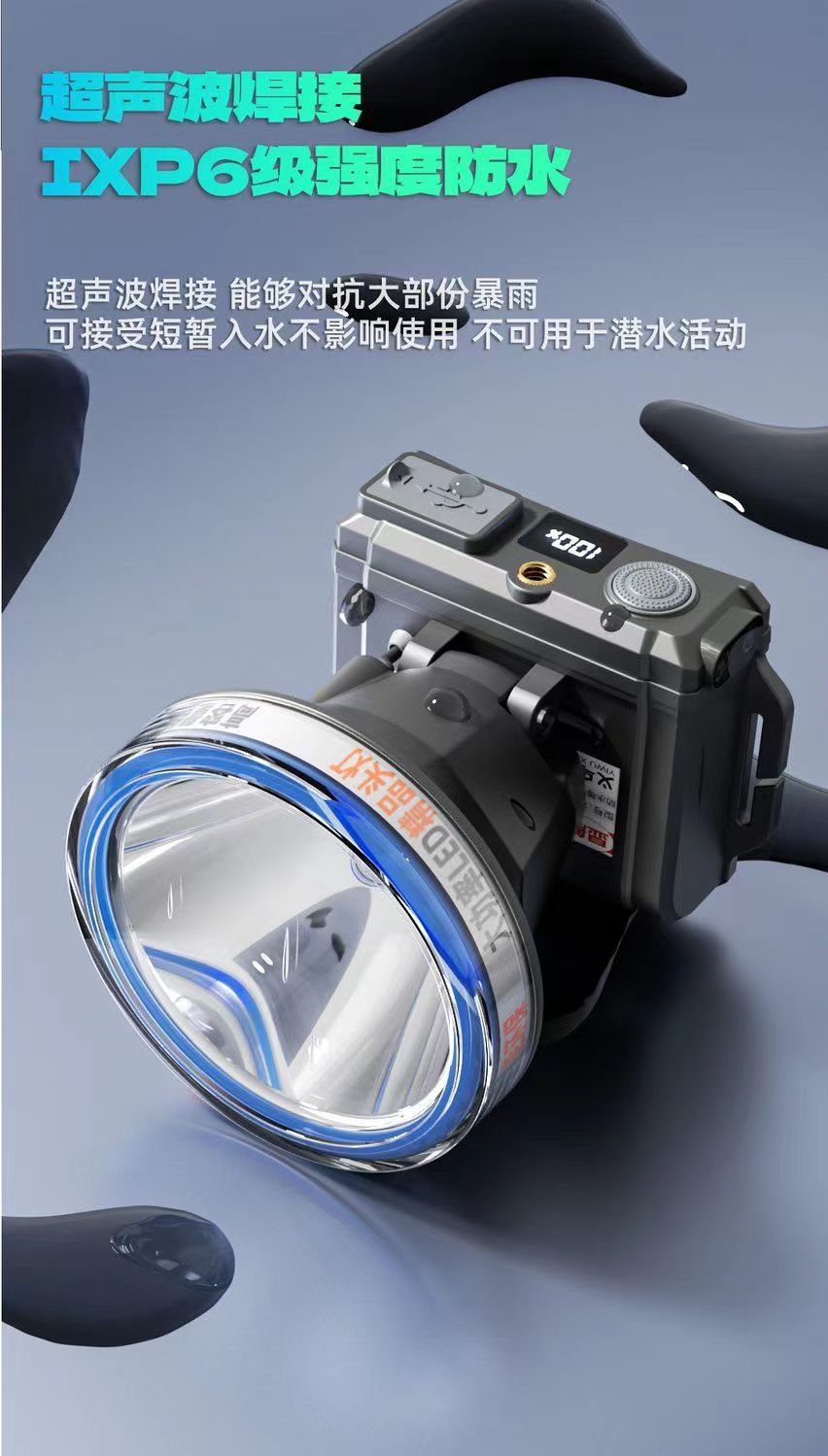 头灯强光户外防水感应LED长续航超亮激光钓鱼灯头戴式充电矿灯详情5