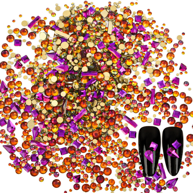 异形玻璃平底钻混装 金底玻璃美甲钻 DIY手机壳贴钻水钻饰品配件